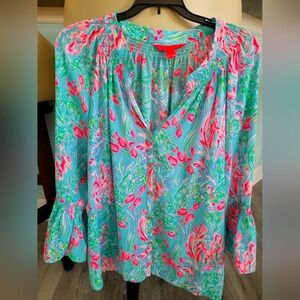 Lilly Pulitzer Dakota Top, XL Amalfi Blue Best fishes